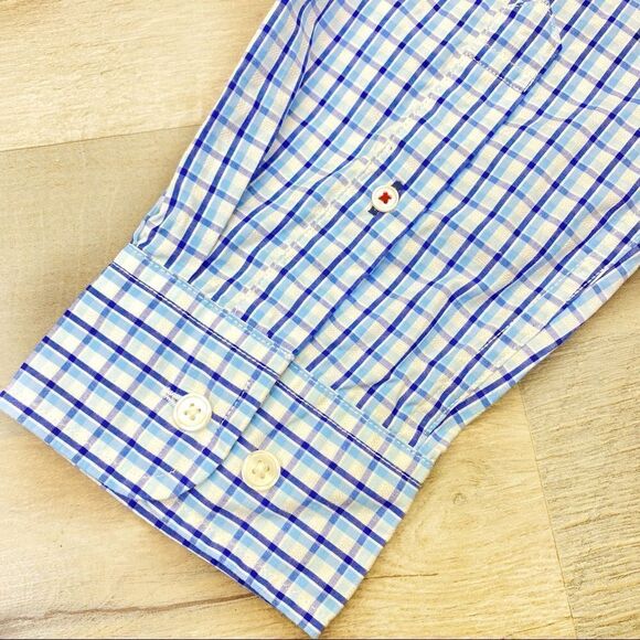 Tommy Hilfiger 80’s 2Ply Plaid Button Front Shirt Blue & White L - Picture 6 of 8